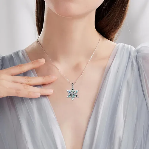Miniatura 64 de YFN Collar de estrella de David de plata de ley, concha de abulón, árbol de la vida, joyería judía, regalos para mujeres y hombres