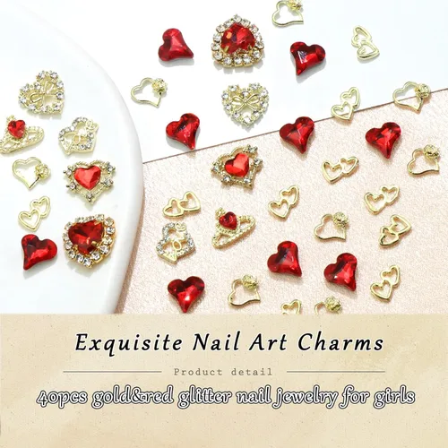 Miniatura 6 de RODAKY 40 dijes de uñas de corazón de cristal rojo, gemas de uñas para el día de San Valentín para uñas, arte de lujo, accesorios de decoración