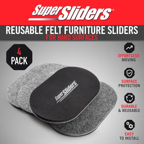 Miniatura 3 de Super Sliders Deslizadores ovalados de fieltro reutilizables de 5-3/4 x 9-1/2 pulgadas XL para superficies duras, almohadillas protectoras