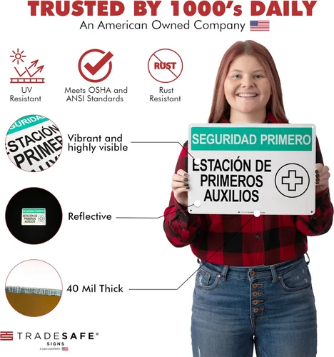 Miniatura 2 de TRADESAFE First Aid Station - Letrero de seguridad de primeros auxilios, seguridad primero estación de primeros auxiliares, señal de seguridad