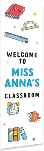 Miniatura 12 de Andaz Press Letrero de bienvenida vertical personalizado para el aula de 13 x 47 pulgadas para profesores, letreros de puerta de aula, letrero
