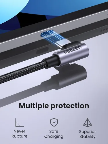 Miniatura 8 de Cable Ugreen USB C a USB C de 6.6 pies, ángulo recto de 90 grados tipo C de 60 W para iPhone 17/16, MacBook Pro/Air, iPad Pro 2022/Air 5/Mini 6