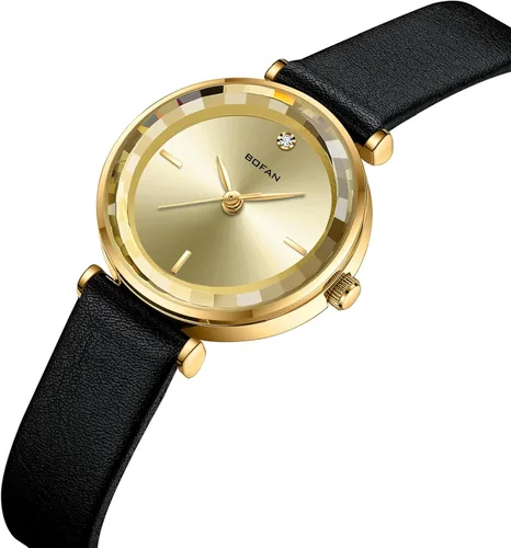 Miniatura 2 de BOFAN Reloj de pulsera para mujer con esfera de diamante, bisel de cristal y cómoda correa de cuero suave.