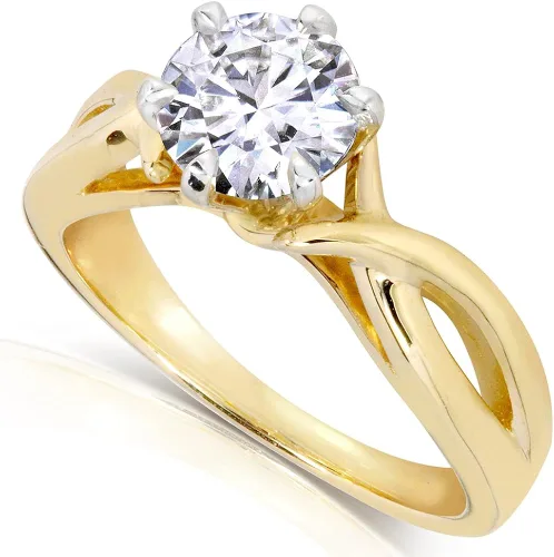 Miniatura 6 de Kobelli Anillo de compromiso solitario redondo de moissanita de oro amarillo de 14 quilates