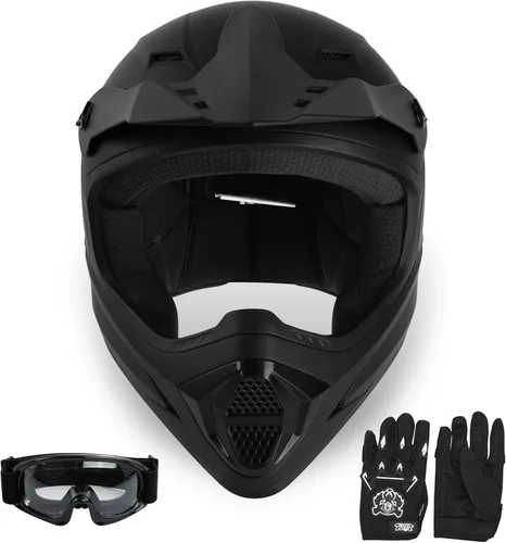 Miniatura 15 de SLMOTO Casco de motocross para niños y jóvenes, casco de motocicleta todoterreno para motocross, ATV aprobado por DOT, casco de calavera negra, Azul