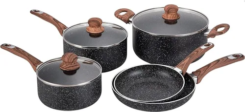 Miniatura 8 de Hamilton Beach Juego de utensilios de cocina cubiertos de aluminio, sartén antiadherente, horno holandés con mango de baquelita suave al tacto, Negro