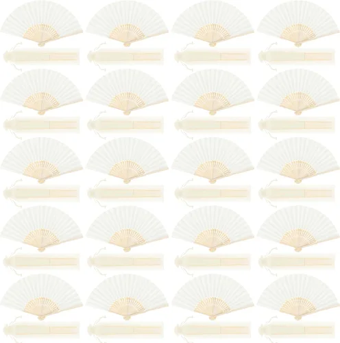 ADXCO 60 ventiladores plegables con funda de tela, abanicos de mano de bambú para bodas, regalos, recuerdos de fiesta, decoración del hogar, color