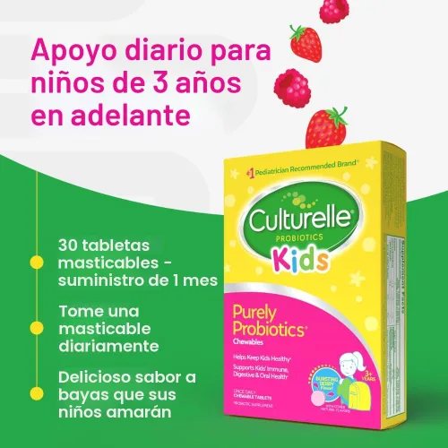 Miniatura 6 de Culturelle Kids - Probiótico masticable diario para niños, para niños de 3 años en adelante, 30 unidades, #1 Marca recomendada por pediatras