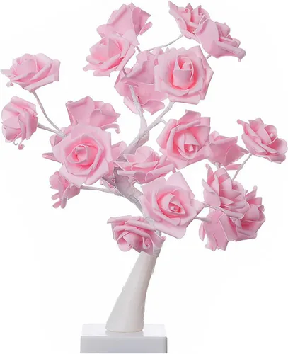 Lámpara de rosa multicolor, árbol de lámpara de rosa que cambia de color, lámpara de árbol de pétalos de rosas iluminadas, colorido árbol de bonsái