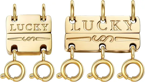 Miniatura 9 de OHINGLT Collar de la suerte separador de cierre para apilable, chapado en oro de 14 quilates y plata, múltiples cierres de collar para mujer Triple