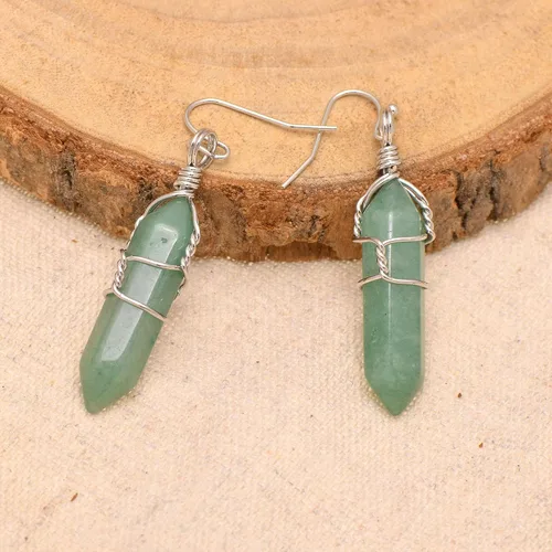 Miniatura 39 de Pendientes de cristal de punta envuelta en alambre de piedra pulida para mujer Reiki Energy Healing