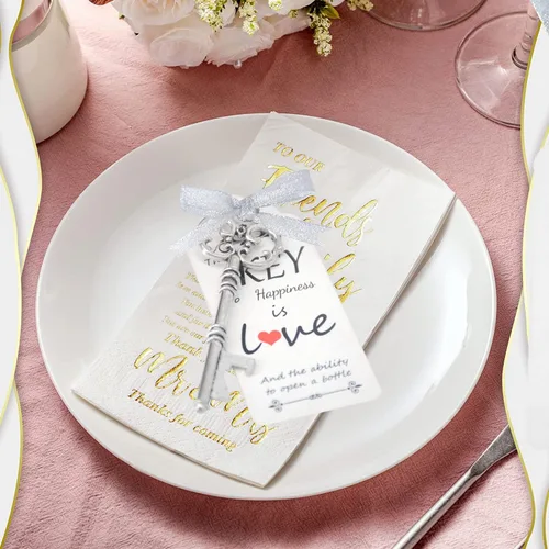 Miniatura 5 de Makhry Juego de 52 abrebotellas con llave de esqueleto, recuerdos de boda para invitados, juego de recuerdo personalizado con tarjetas de regalo