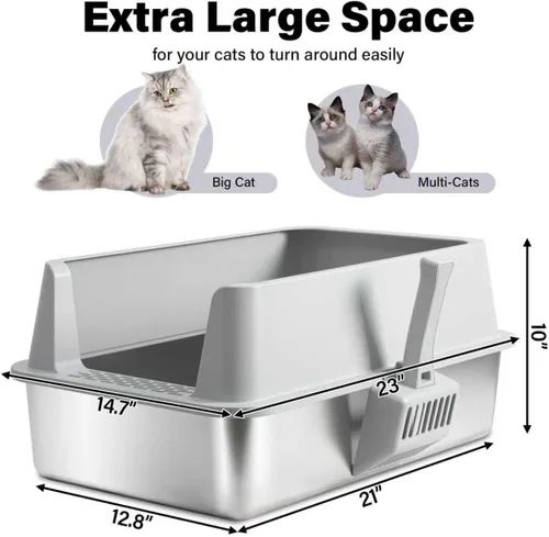 Miniatura 2 de Caja de arena de acero inoxidable con tapa, caja de arena de metal XL, cajas de arena para gatos antifugas de orina, extra grande para gatos