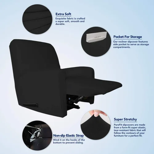 Miniatura 3 de PureFit Funda súper elástica para sofá reclinable con bolsillo, funda de sofá suave y antideslizante de elastano, lavable, protector de muebles