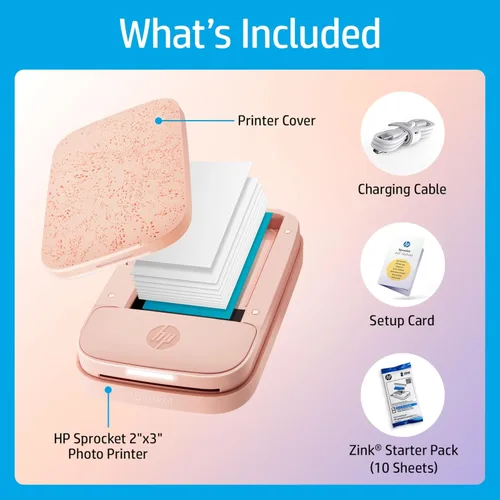 Miniatura 5 de HP Sprocket Impresora fotográfica instantánea portátil 2x3 (Rosado) - Paquete de papel Zink