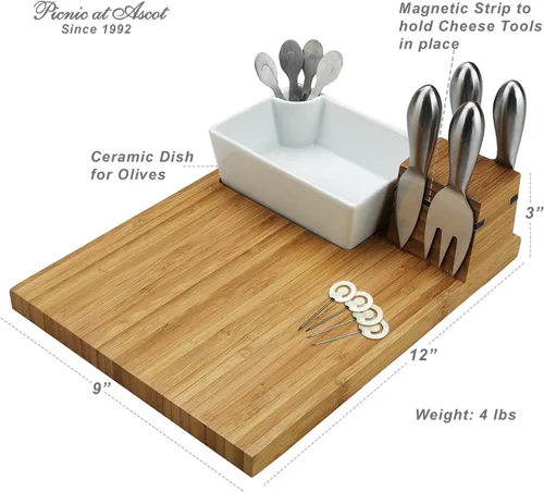 Miniatura 4 de NCAA Alabama Crimson Tide - Tabla de queso/charcutería con licencia oficial de bambú con juego de cuchillos y marcadores de queso por Picnic at Ascot