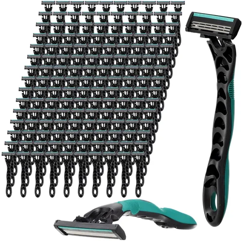 Miniatura 10 de 50 piezas de maquinillas de afeitar desechables para hombres a granel, 3 cuchillas para hombres para piel sensible, afeitado cómodo
