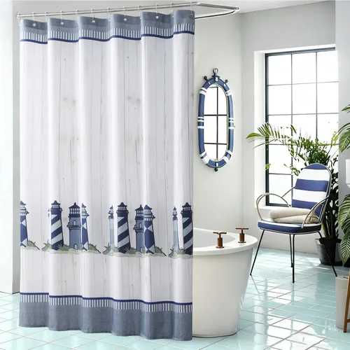 Miniatura 8 de Tremiti Aqua Ocean - Cortina de ducha de poliéster con estrellas de mar a rayas, impermeable, tela con estampado de mar, color verde, para baño, 72