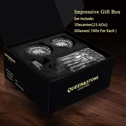 Miniatura 4 de Juego de decantador de whisky cuadrado de 23Oz con 2 vasos en caja, juego de decantador para licor de scotch, juego de decantadores de vino y whisky