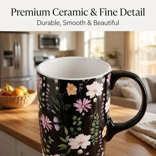 Miniatura 4 de Topadorn Taza de viaje de cerámica negra de 17 onzas con tapa, taza de café floral oscuro, apta para microondas y lavavajillas, caja de regalo