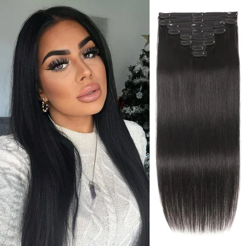 Amethyst Extensiones de cabello humano real con broches, para mujeres negras, 4.23 oz, 100% sin procesar, cabello virgen brasileño de 26 pulgadas, 8