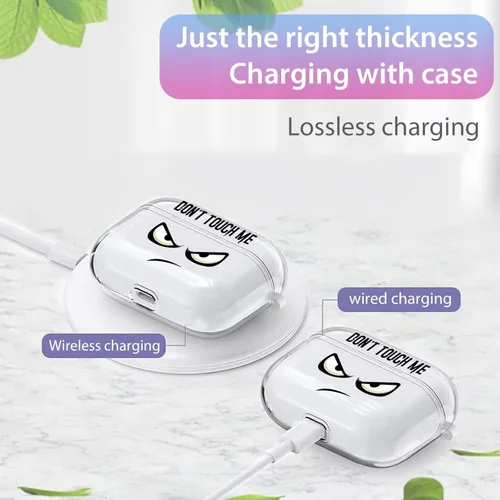 Miniatura 5 de Funda transparente para AirPod Pro 2019, Don't Touch My PODS, funda negra con llavero de ojos grandes, linda caricatura para AirPods Pro, funda