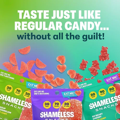 Miniatura 2 de Shameless Snacks - Gomitas keto bajas en carbohidratos sin gluten - Melocotón, sandía, cereza osada