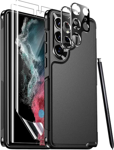 Funda pesada a prueba de golpes para Samsung Galaxy S22 Ultra, con 2 unidades [protector de pantalla suave + protector de lente de cámara]