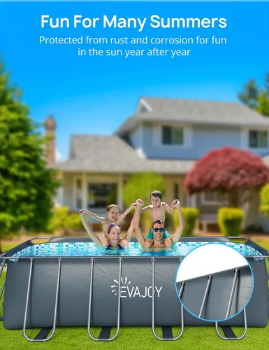 Miniatura 3 de EVAJOY Juego de piscina rectangular con marco de metal de 14 x 7 x 48 pulgadas para familias, juego de piscina rectangular sobre el suelo con bomba