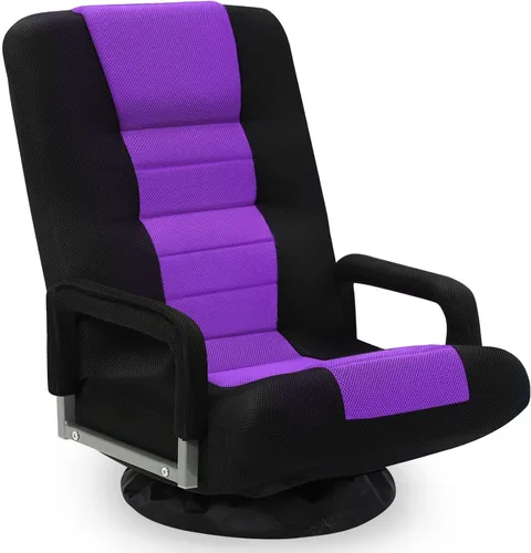 Miniatura 12 de Silla de juegos giratoria de piso con reposabrazos, sofá reclinable plegable de video con 6 posiciones ajustables, respaldo acolchado y cojín, sofá