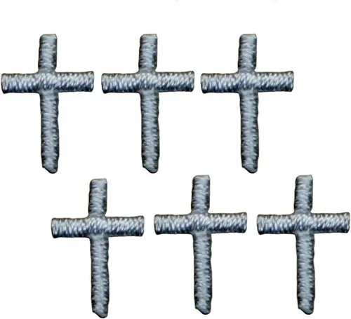 Mini parche de apliques cruzados, blanco, Jesús, insignia cristiana de 1/2 pulgada (paquete de 6, planchado) bordado para coser para ropa, apliques