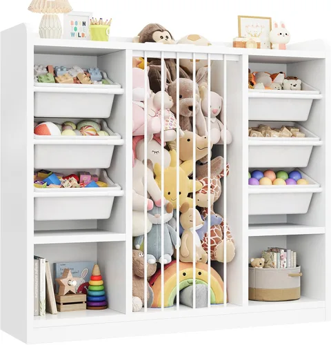 Miniatura 9 de ONBRILL Organizador de almacenamiento de juguetes con 6 contenedores de plástico extraíbles, almacenamiento de animales de peluche para niños