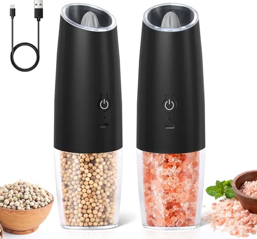 Miniatura 10 de innhom Juego de molinillo eléctrico de sal y pimienta, funciona con pilas, molinillo de sal y pimienta de acero inoxidable, molinillo automático