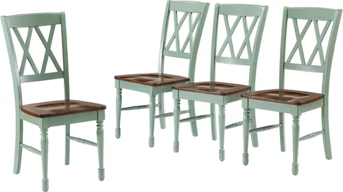 Crosley Furniture Shelby - Juego de 4 sillas de comedor con respaldo en X de madera tradicional, sillas de cocina, color verde azulado envejecido