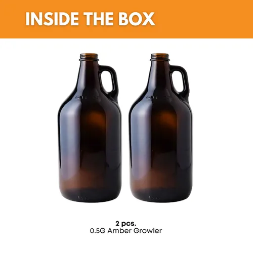 Miniatura 2 de FastRack Growlers de vidrio ámbar de 64 onzas (paquete de 2) Cultivador de cerveza de medio galón Jarra de vidrio reutilizable de 1/2 galón