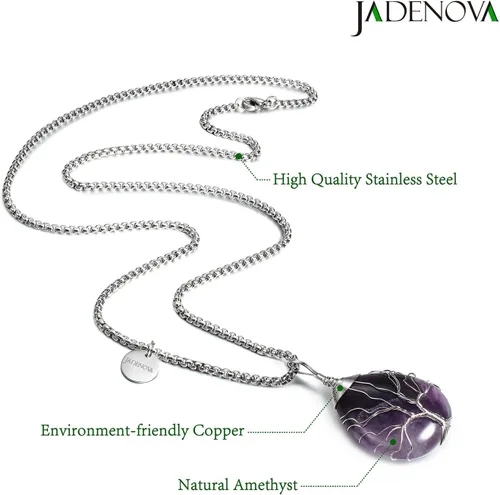 Miniatura 2 de JADENOVA Collar de cristal curativo para mujer, colgante de árbol de la familia, árbol genealógico, joyería envuelta en alambre, colgante de lágrima