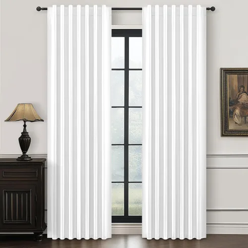 Miniatura 75 de Cortinas opacas extraanchas, 2 paneles para puertas corredizas de vidrio, moderna mezcla de lino plisado pesado, piso a techo, ventanas grandes, 70