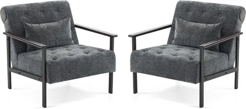 Miniatura 16 de MCombo Sillones decorativos modernos, sillón tapizado de felpilla, silla ergonómica para sala de estar HQ417 (1, azul oscuro)