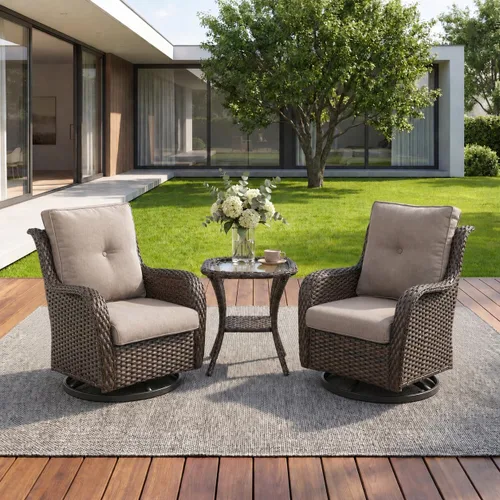 Miniatura 73 de Rilyson Mecedora de mimbre - Juego de 2 sillas mecedoras de mimbre para patio, sillas mecedoras de ratán para porche al aire libre, terraza, jardín