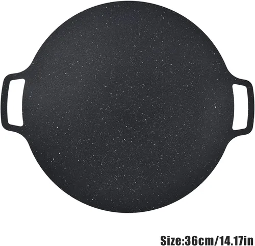 Miniatura 3 de Sartén para barbacoa, sartén coreana para barbacoa, bandeja redonda antiadherente de hierro fundido para panqueques de cerdo al aire libre (14.2 in)
