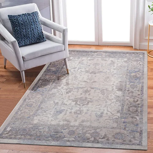 Miniatura 14 de NAAR PAYAS Collection - Alfombra de área de 6 x 9 pies, diseño de medallón crema y azul, no se desprende, resistente a las manchas, para sala