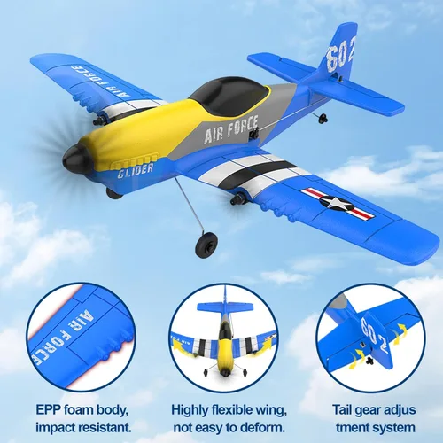 Miniatura 4 de Avión RC Dron, avión de control remoto RC de 3 canales, 2.4 GHz con 2 baterías, estabilizador de giroscopio de 6 ejes, aviones de espuma de juguete