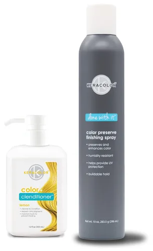 Miniatura 15 de KERACOLOR Kit de 3 en 1 (Limpieza + Acondicionador + Color) Tinte semipermanente azul para el cabello y acabado en aerosol para el cabello, 10 onzas