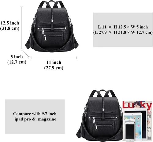 Miniatura 5 de ALTOSY Mochila de cuero para mujer, bolso casual de moda con múltiples bolsillos y solapa