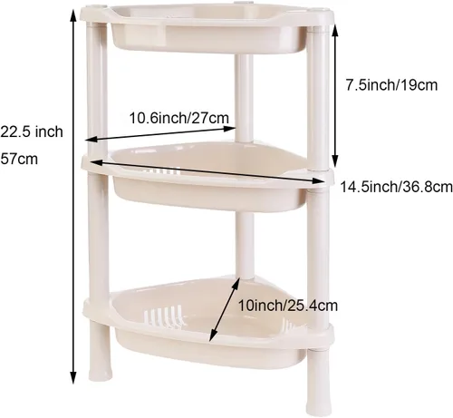 Miniatura 3 de Organizador de ducha esquinero beige de 3 niveles, 14.5 x 10 x 22.5 pulgadas, soportes de ducha de plástico para baño interior, bañera, mesa