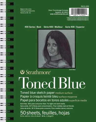 Strathmore Bloc de bocetos serie 400, azul tonificado, 5.5 x 8.5 pulgadas, 50 hojas – Cuaderno de bocetos de artista para dibujo, ilustración,
