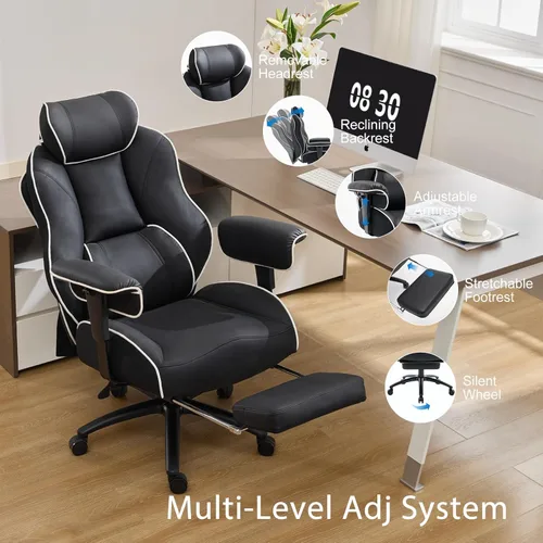 Miniatura 3 de DJWang - Silla de oficina grande y alta con reposapiés, silla de oficina ejecutiva de respaldo alto, silla ergonómica de piel sintética con soporte