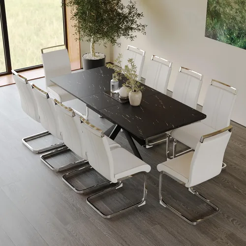 Miniatura 9 de Mesa de comedor de mármol para 4-8, mesa de comedor extensible de 62.4 a 78.15 pulgadas, mesa de cocina moderna, mesa rectangular que ahorra espacio