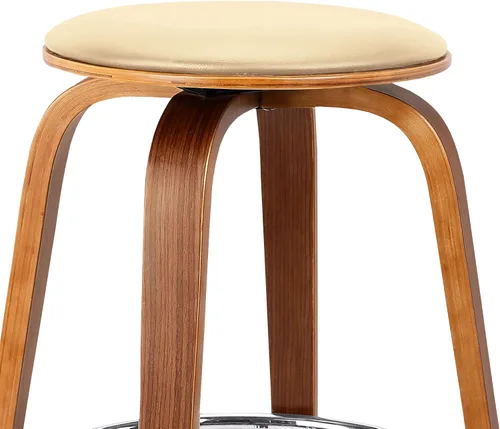 Miniatura 5 de Armen Living Harbor Mid Century Modern Taburete de bar de 26 pulgadas de altura del asiento sin espalda, giratorio, color crema y madera de nogal