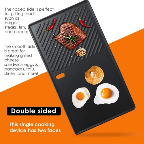 Miniatura 4 de Uniflasy Plancha Parrilla Reversible de Hierro Fundido para Estufa 16 7/8" Sartén Plancha Plana, Placa de Plancha Parrilla de Hierro Fundido